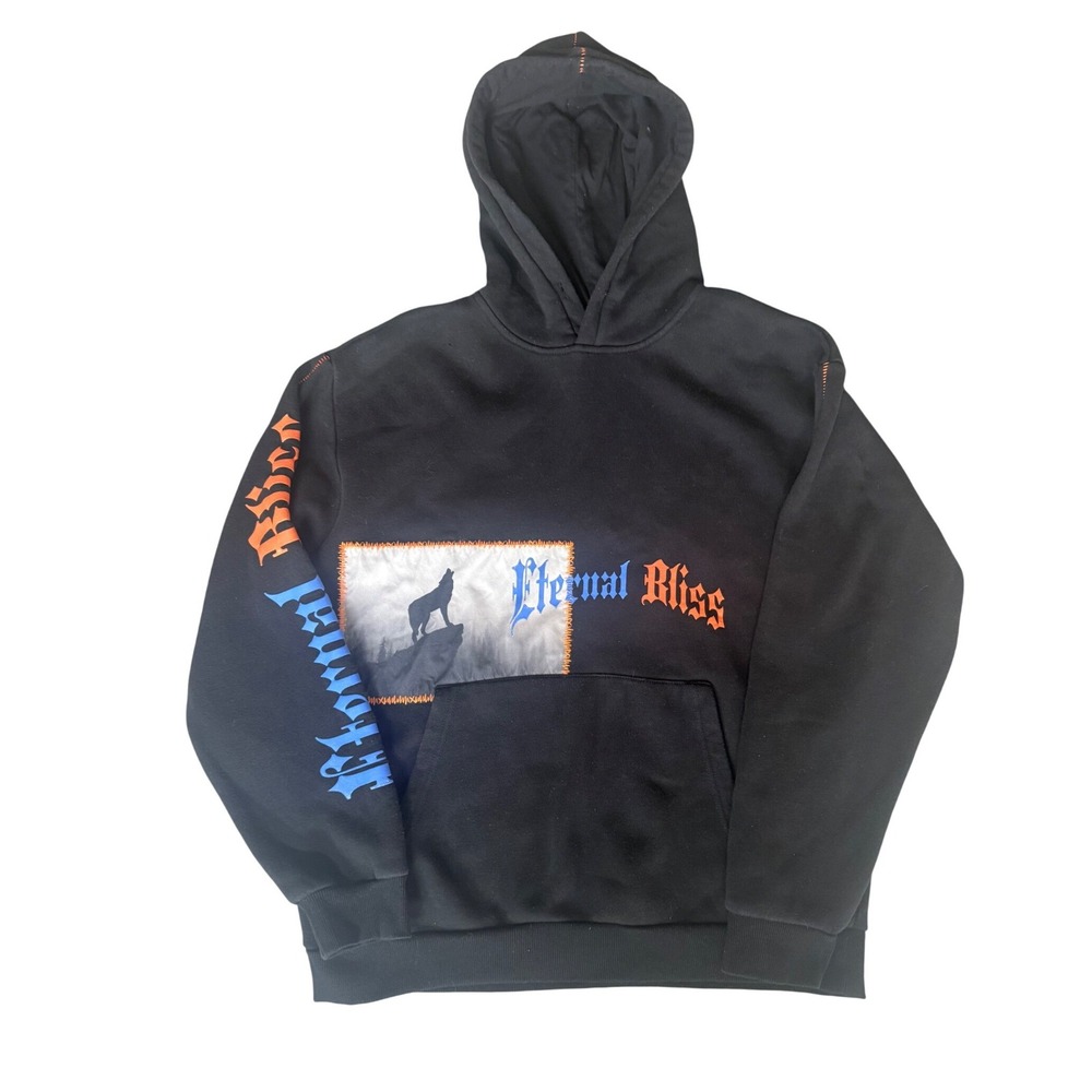 Y2K Mens Eternal Bliss Wolf Lightning Graphic Hoodie Size M Jesse Pinkman Grunge